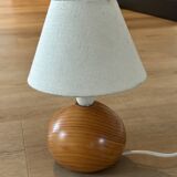 vintage wooden ball lamp small model with fabric shade 80's design