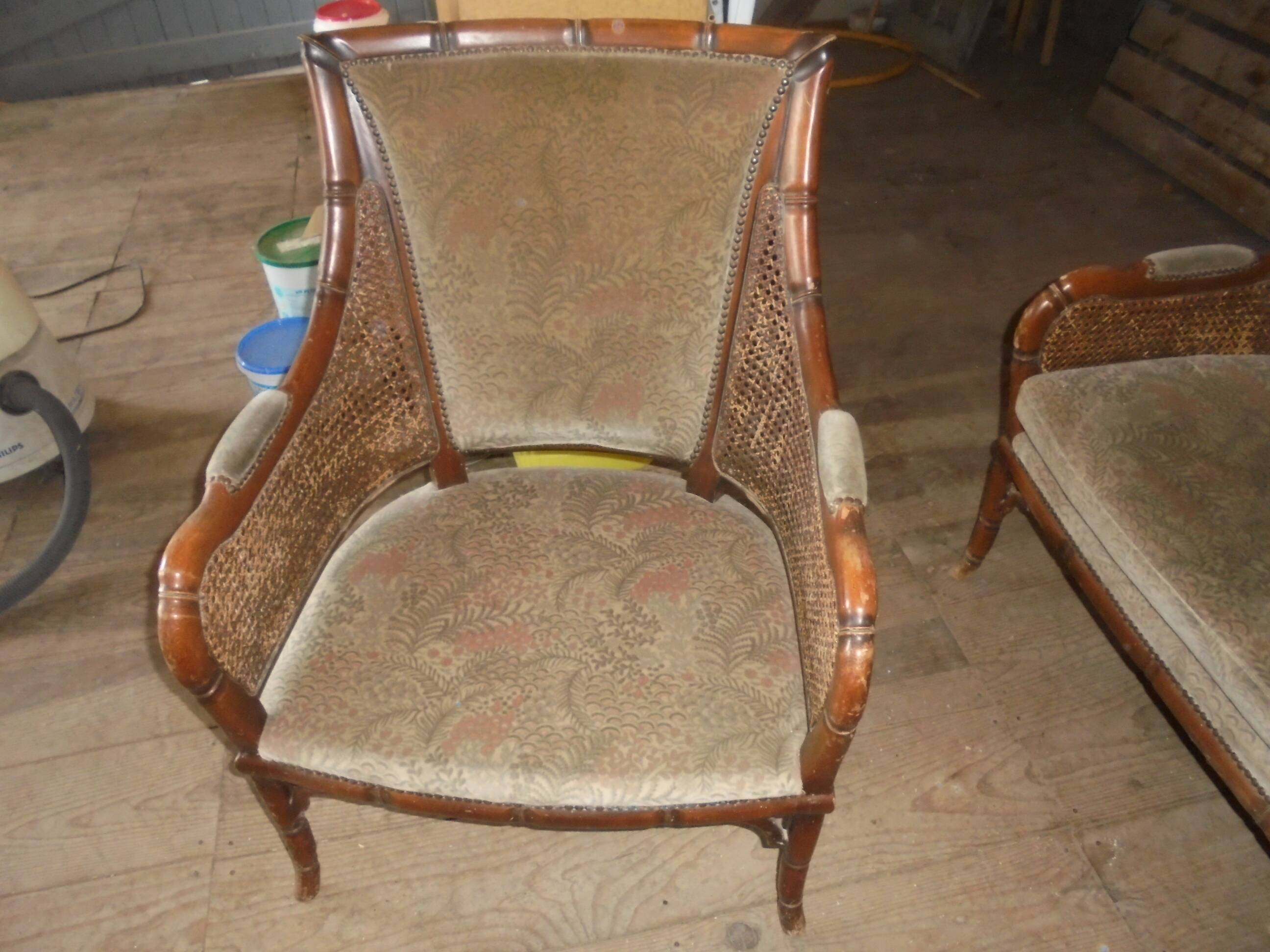 Rattan cane sofa and armchair circa 1970
