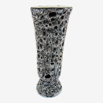 Vase en céramique mate décor Fat Lava noir et blanc - Annette Roux Vallauris - vintage années 60