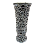 Matte ceramic vase - black and white Fat Lava décor - Annette Roux Vallauris - vintage 60s