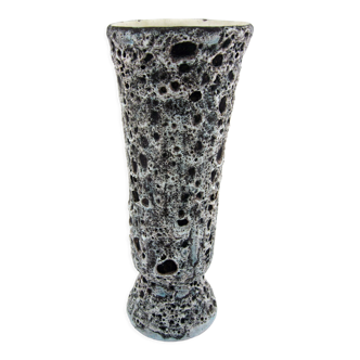 Matte ceramic vase - black and white Fat Lava décor - Annette Roux Vallauris - vintage 60s