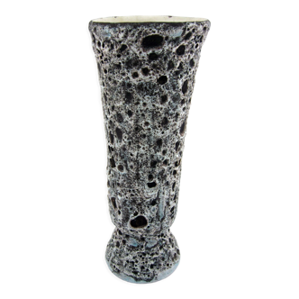 Vase en céramique mate décor Fat Lava noir et blanc - Annette Roux Vallauris - vintage années 60