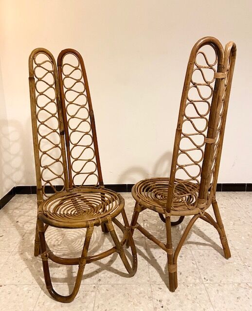 Pair of Bonacina rattan low chairs