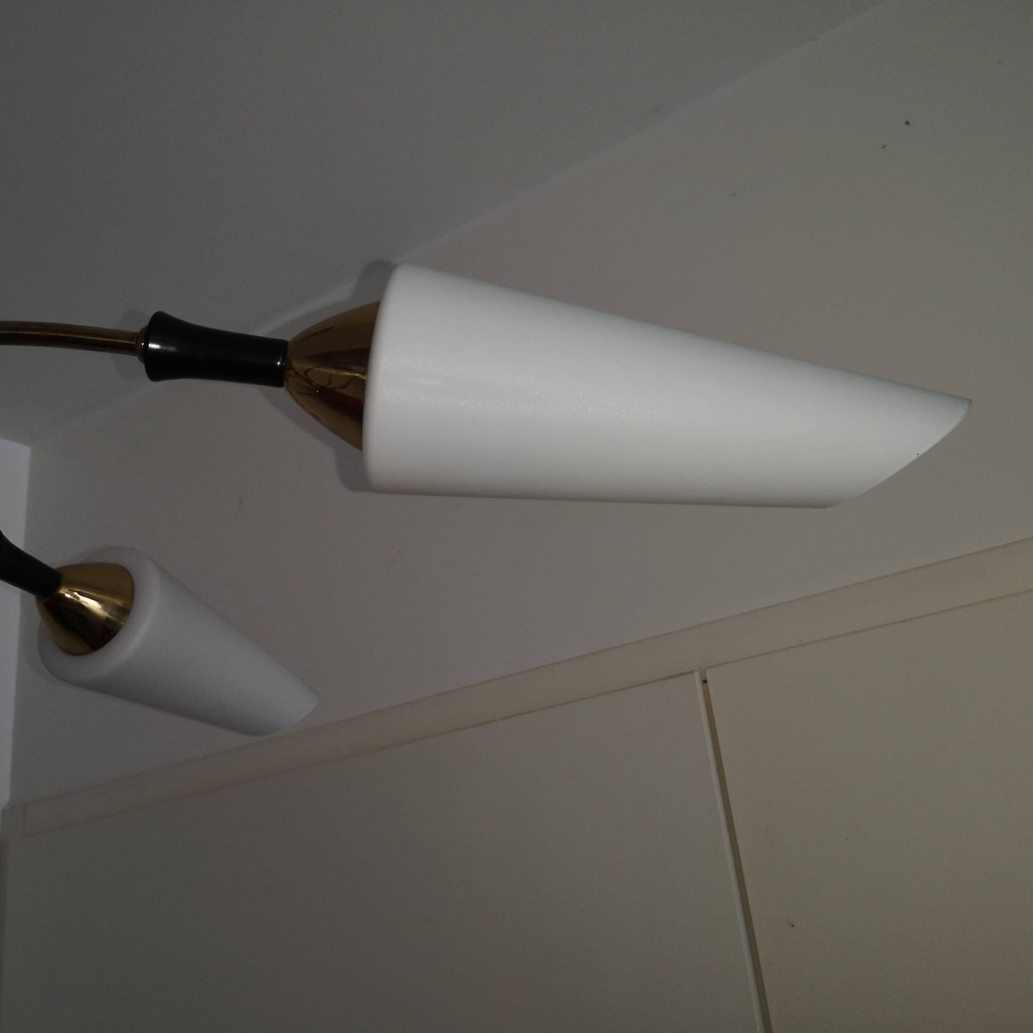 Vintage arlus sputnik chandelier 6 arms mid-century design, brass & opaline