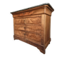 French antique walnut commode with a dark grey marble top, circa 1830–1860.