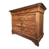 Commode française ancienne en noyer avec plateau en marbre gris foncé, vers 1830–1860