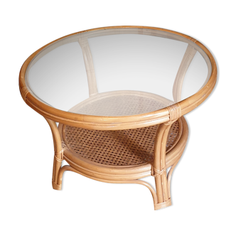 Table basse verre et cannage