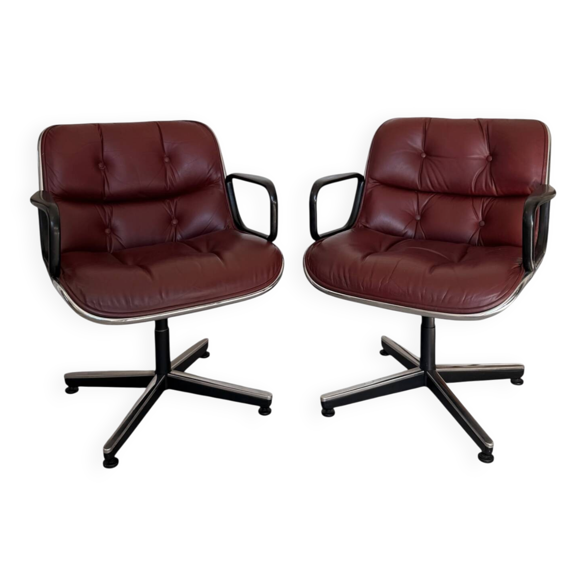 Charles Pollock paire de fauteuils Executive Knoll cuir bordeaux 1970