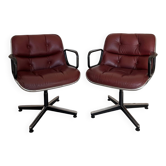 Charles Pollock pair of Executive Knoll armchairs in burgundy leather, 1970.
