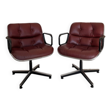 Charles Pollock paire de fauteuils Executive Knoll cuir bordeaux 1970