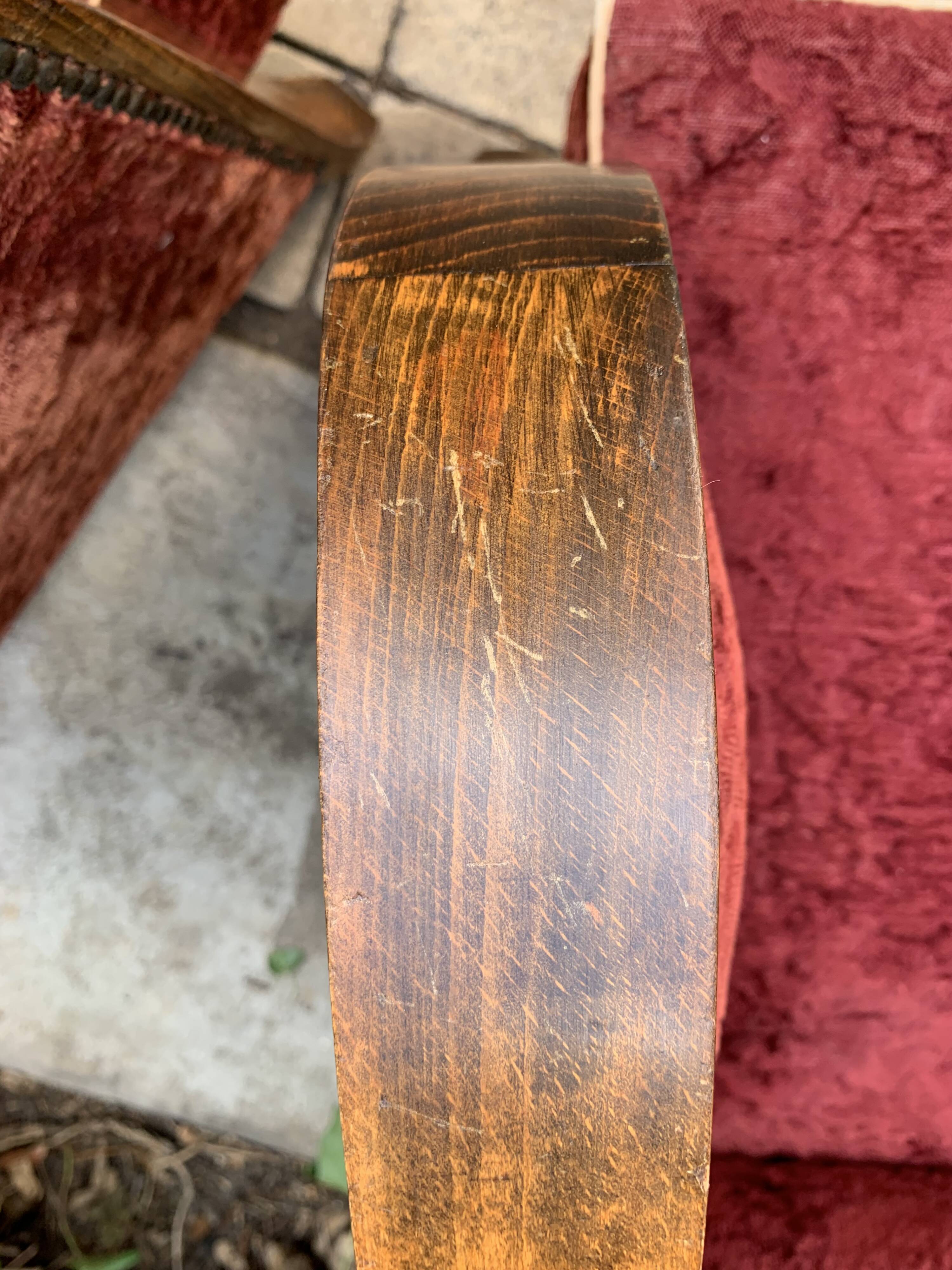 Pair of Art Deco club armchairs in burgundy red velvet, 1930s
