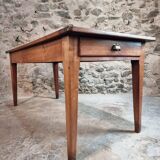 Antique French Farmhouse Table | 19th Century Cherry Wood Table with Drawer and Extension | 1880–1900 Rustic Kitchen