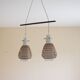 Chandelier opaline, rattan, teak and brass
