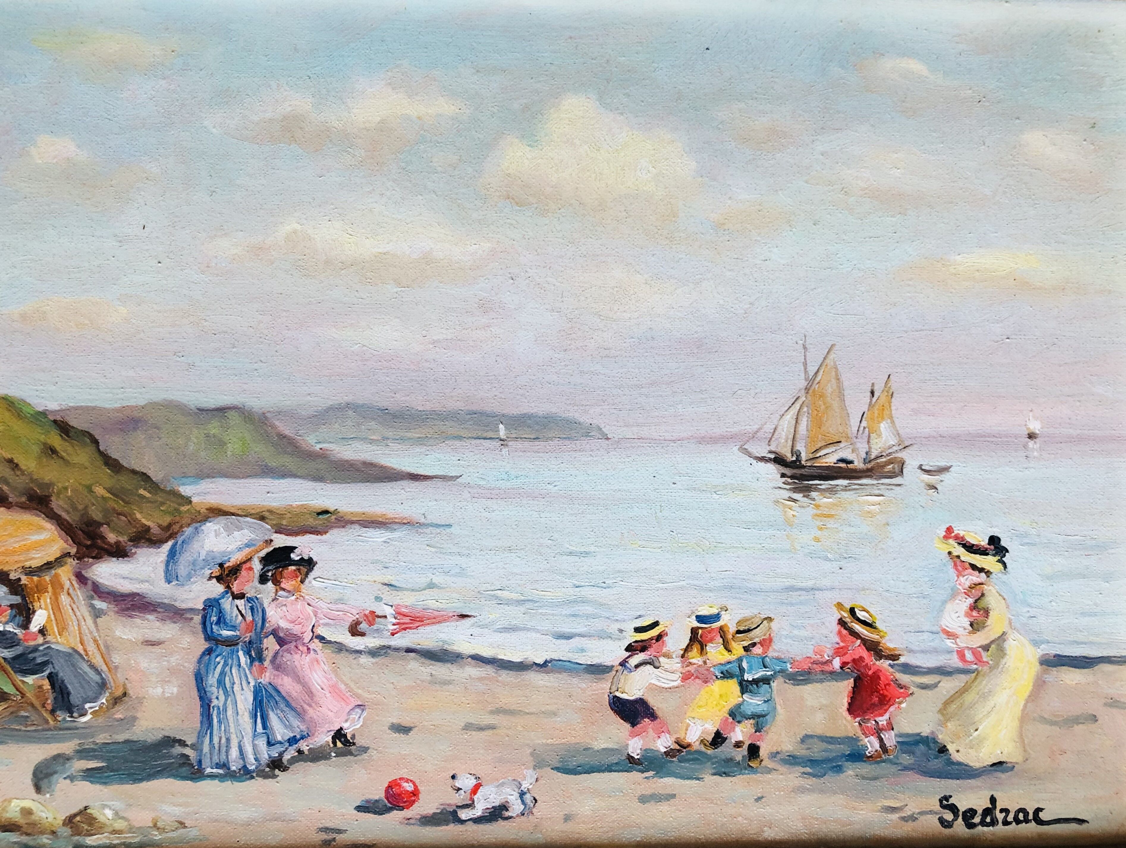 Table: Oil on canvas - lively beach landscape