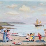 Table: Oil on canvas - lively beach landscape