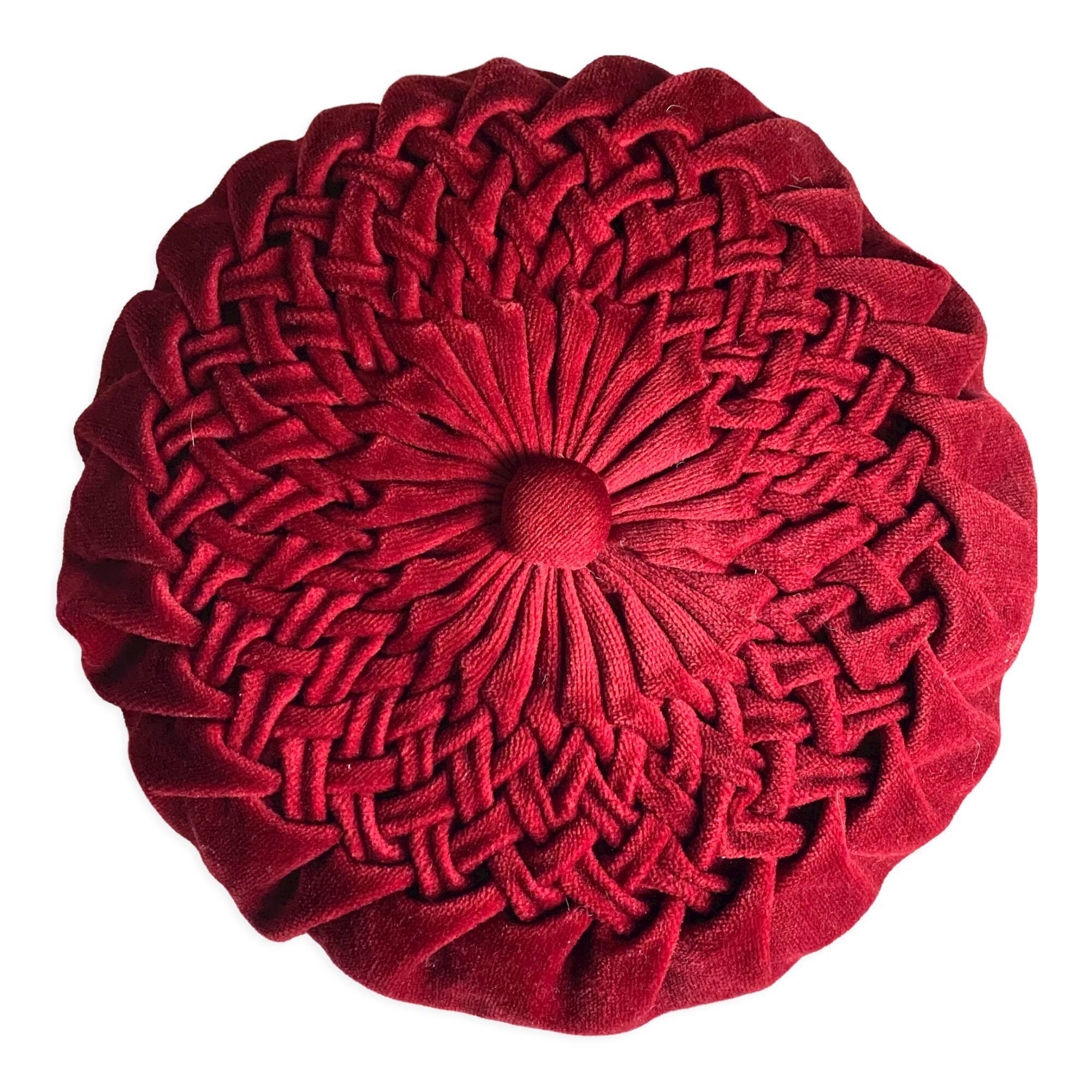 Coussin rond vintage en velours plissé