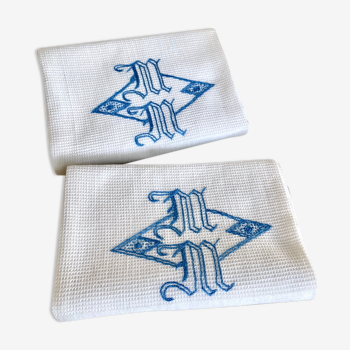 Pair of embroidered towels with monogram