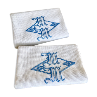 Pair of embroidered towels with monogram