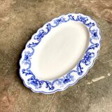 Plat ovale Sarreguemines en faïence bleue, service "Corbeille"