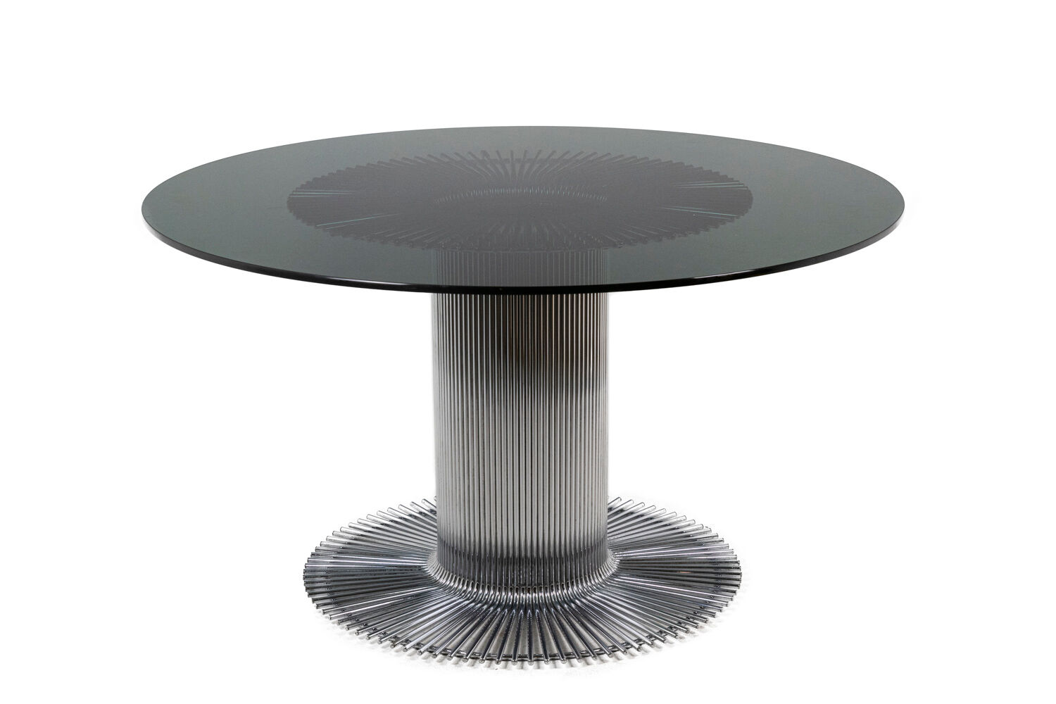 Gastone Rinaldi, Round table in chromed metal and smoked glass, 1970s