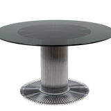 Gastone Rinaldi, Round table in chromed metal and smoked glass, 1970s