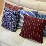 Housse de coussin blockprint indien en coton bleu indigo