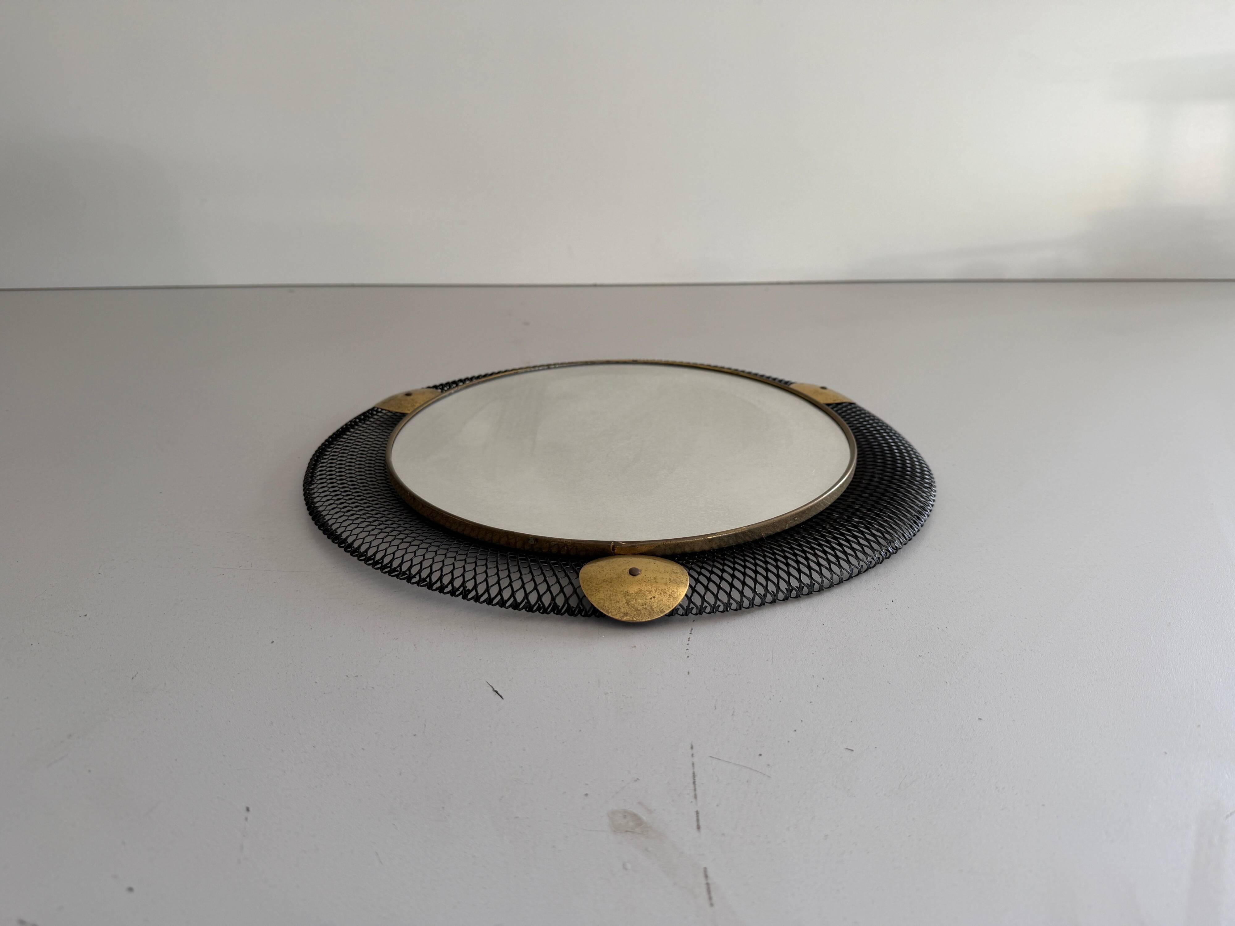 Round wall mirror in brass and black wire, 1960s, Germany