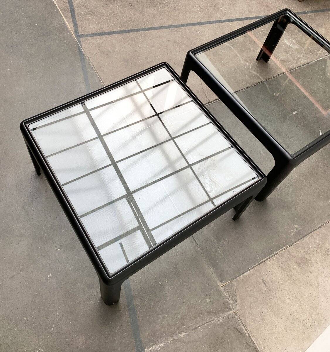 Mid-century vintage coffee table in glass by Peter Ghyczy for Horn Collection, 1960s, set of 2.