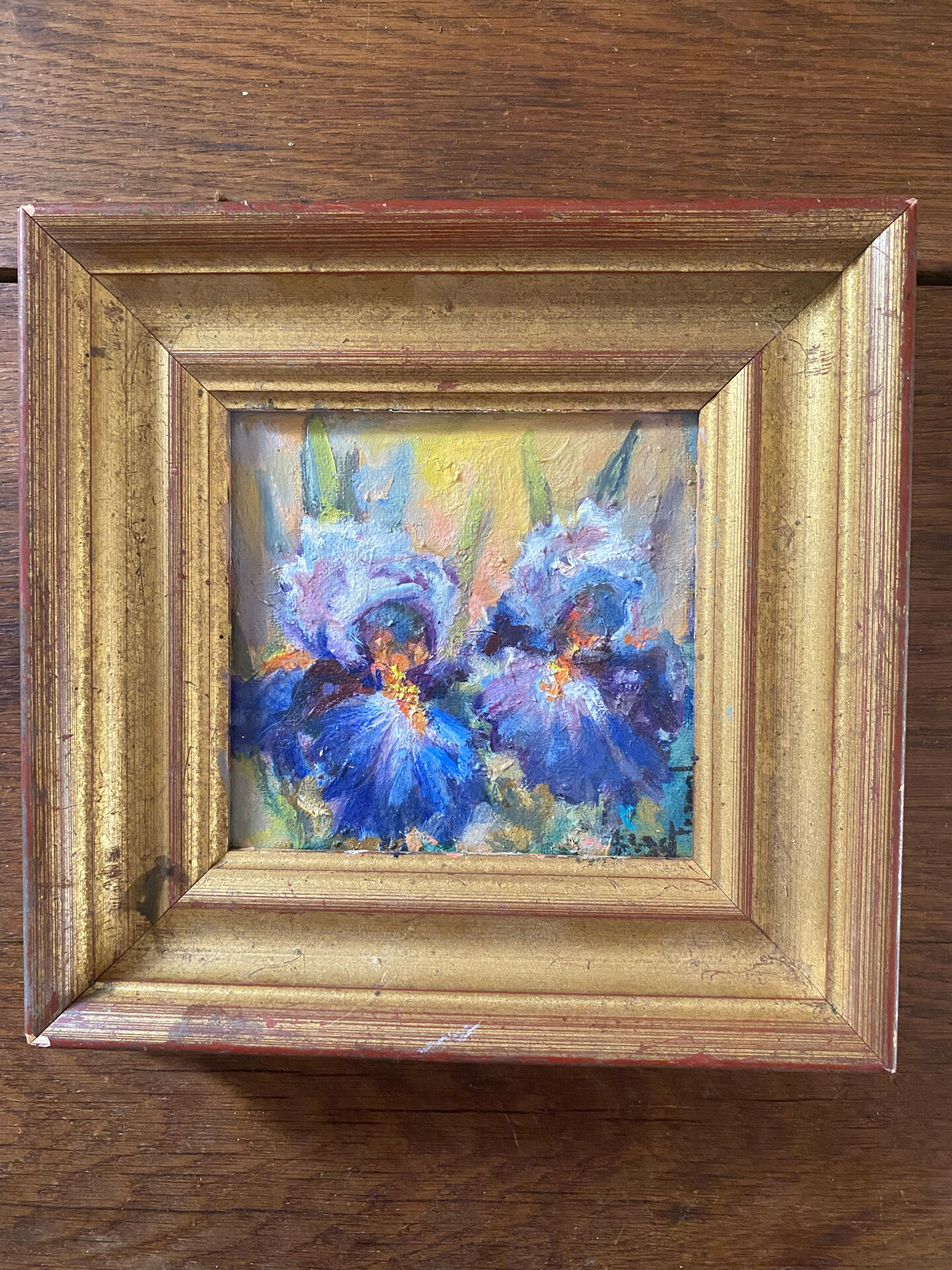 Table with two irises signed Fragal.