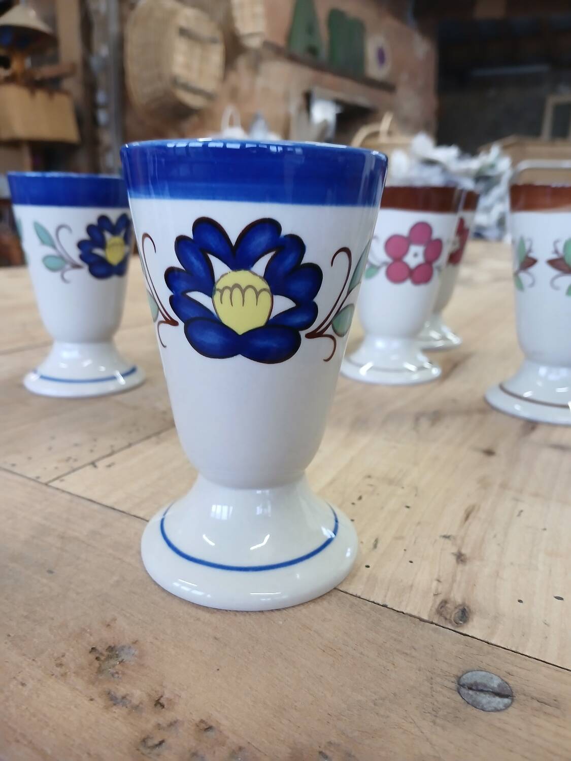 7 old glazed stoneware mazagrans