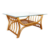 Glass and rattan coffee table