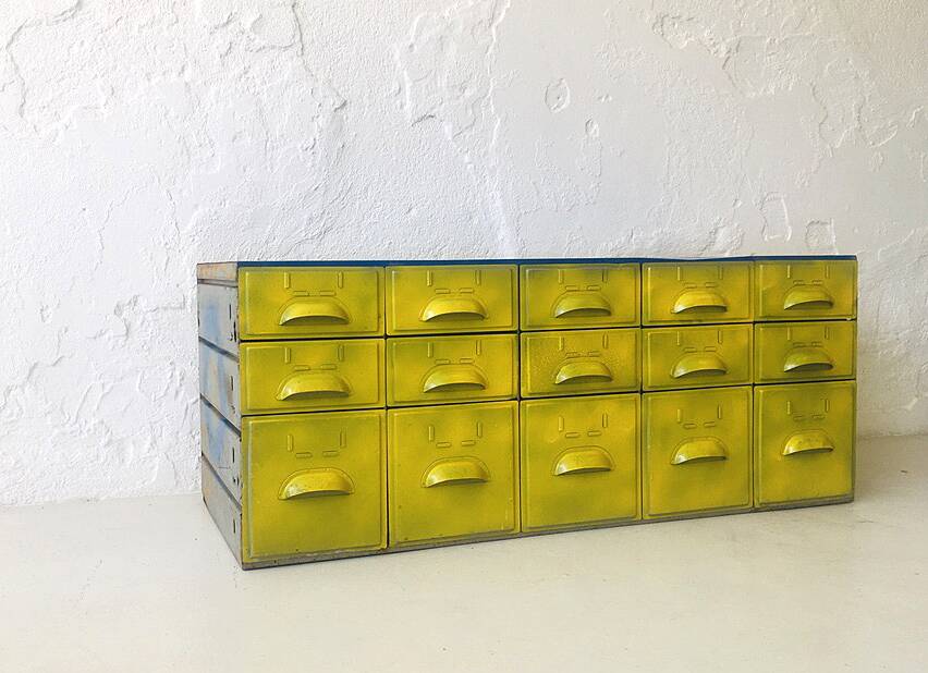 Set of vintage industrial metal drawers