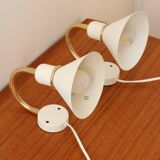 Pair of Scandinavian wall lights, white and gold metal