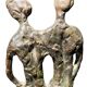Sculpture of a man and a woman in spelter, signed Patsoglou