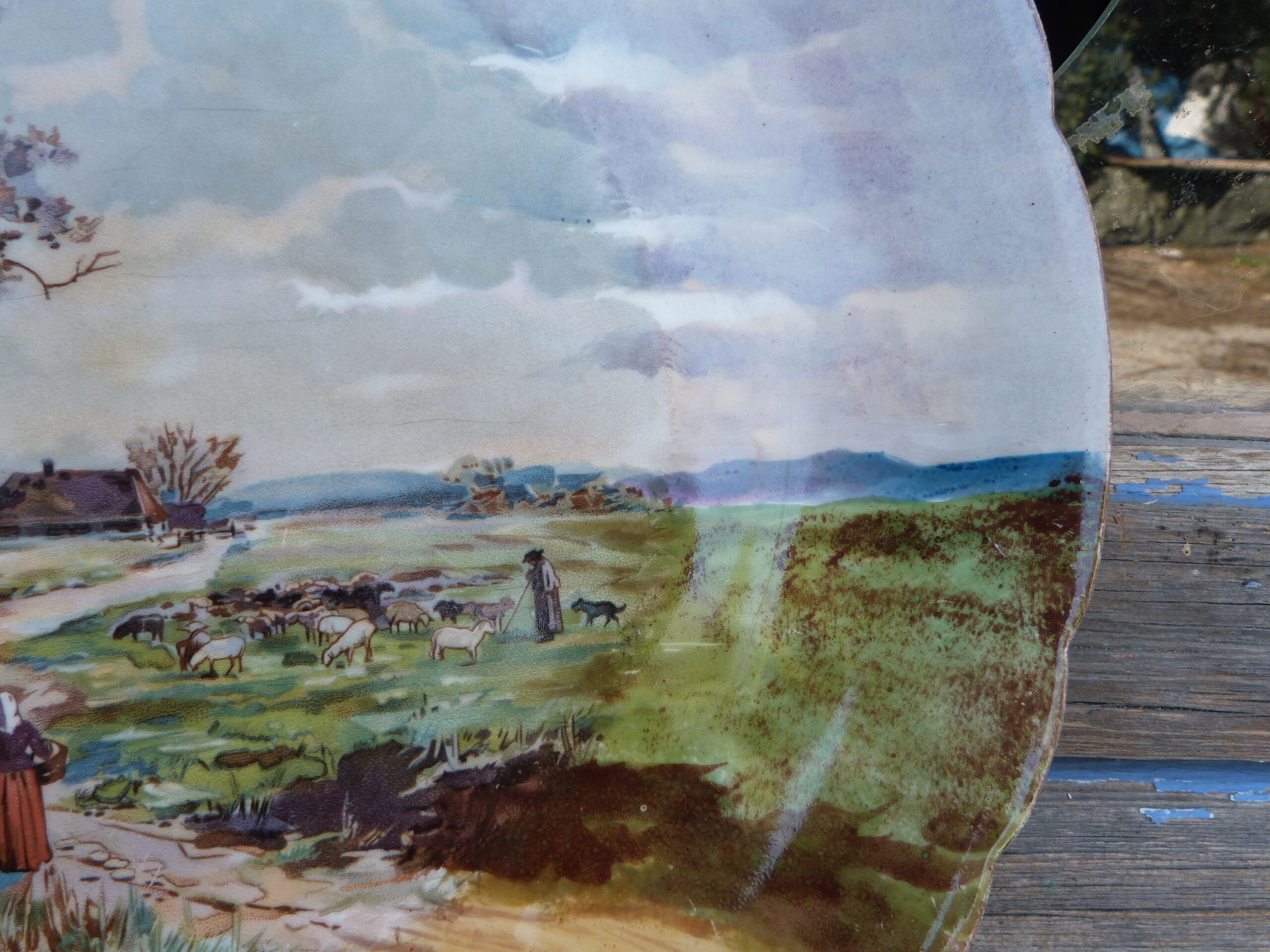 Antique porcelain dish from Limoges JEAN POUYAT hand painted signed Lecram