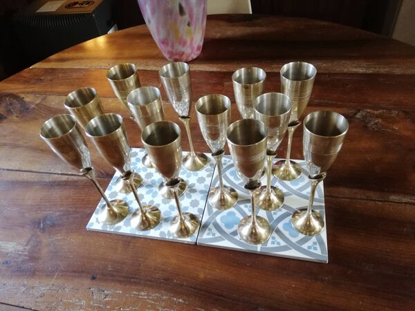 Set De 13 Flûtes À Champagne Laiton Et Métal Argenté