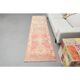 1970s Turkish Oushak Handmade Wool Cotton Pink Runner Rug 78x345