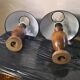 Pair of scandinavian design bedside lamps in turned wood elec ok 48x25
