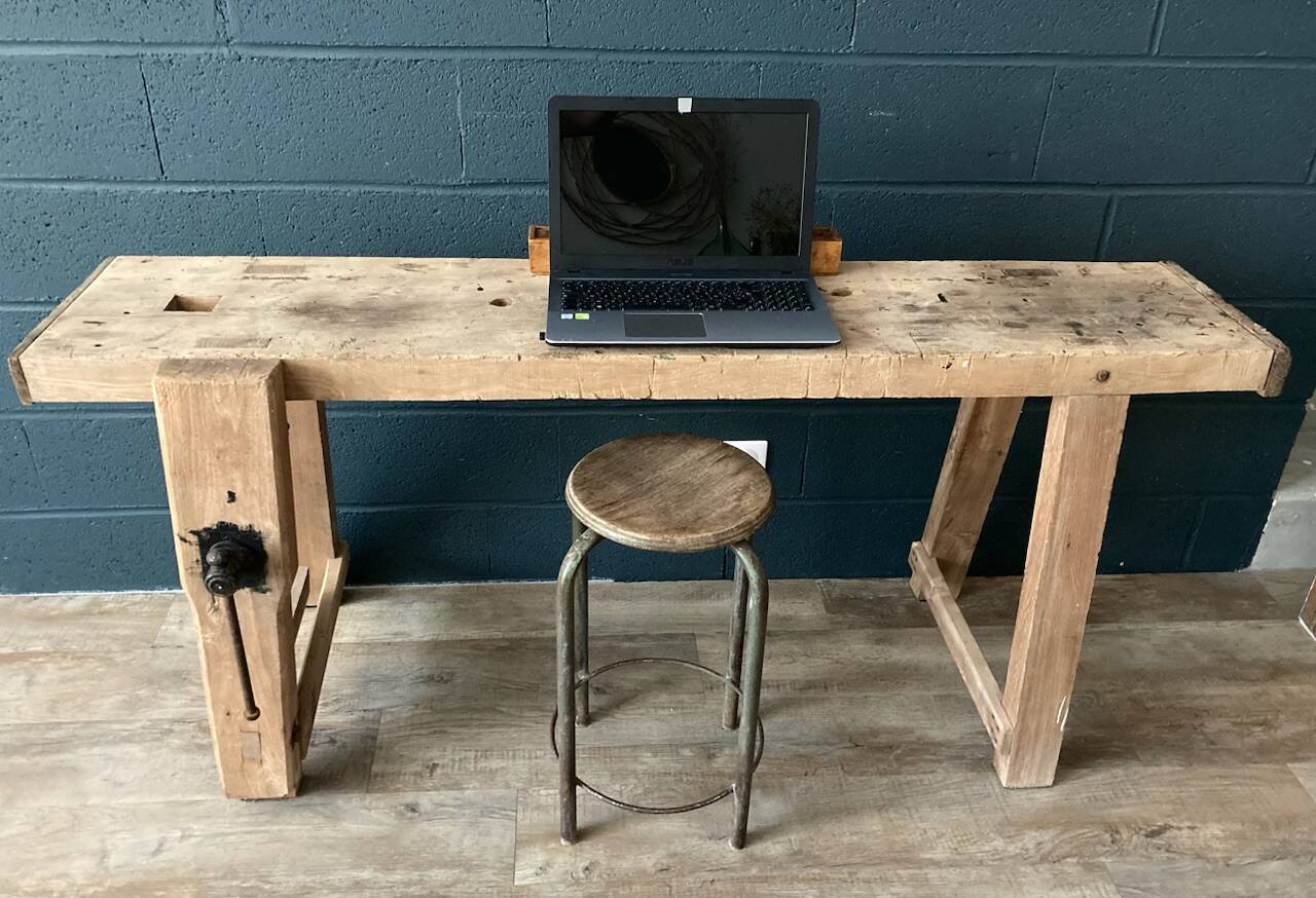Old workbench with inclined legs