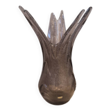 Vintage large blown glass vase with bubbles in mauve.