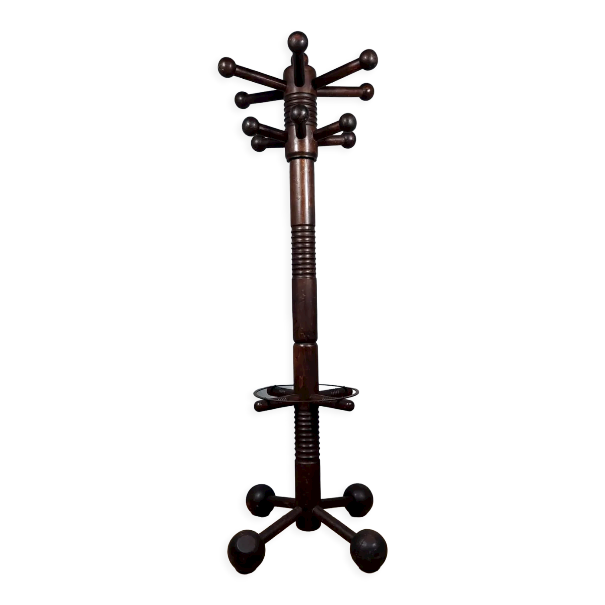 Art Deco style coat rack in stained oak around 1940