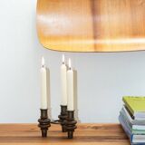 Tripod candle holder in wood and brass, Germany, 1960s/70s