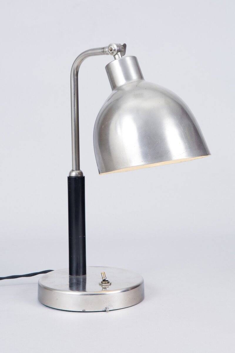 Art Deco Table Lamp in Nickel-Plated Steel and Oak, Czech, 1920s