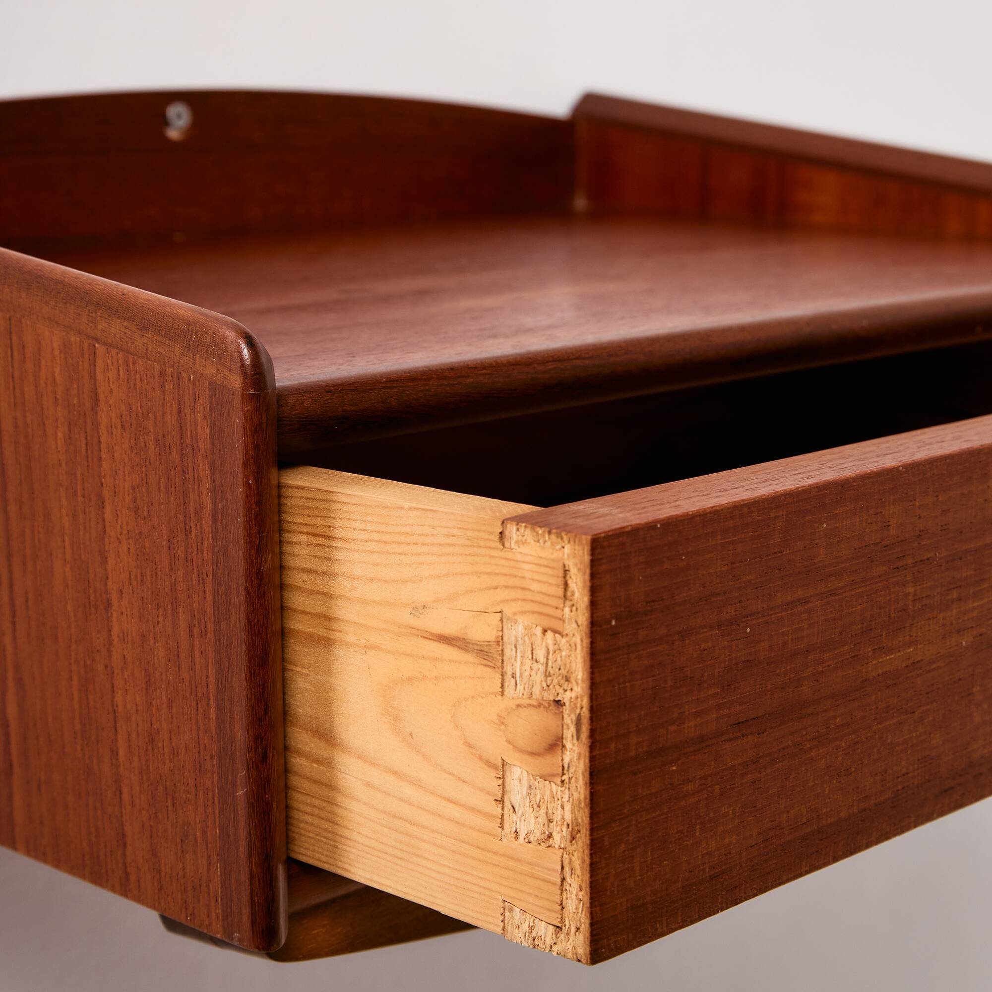 Wall mounted teak and beech bedside cabinet, Set of 2