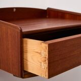 Wall mounted teak and beech bedside cabinet, Set of 2