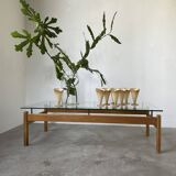 Scandinavian table blond teak and glass 60