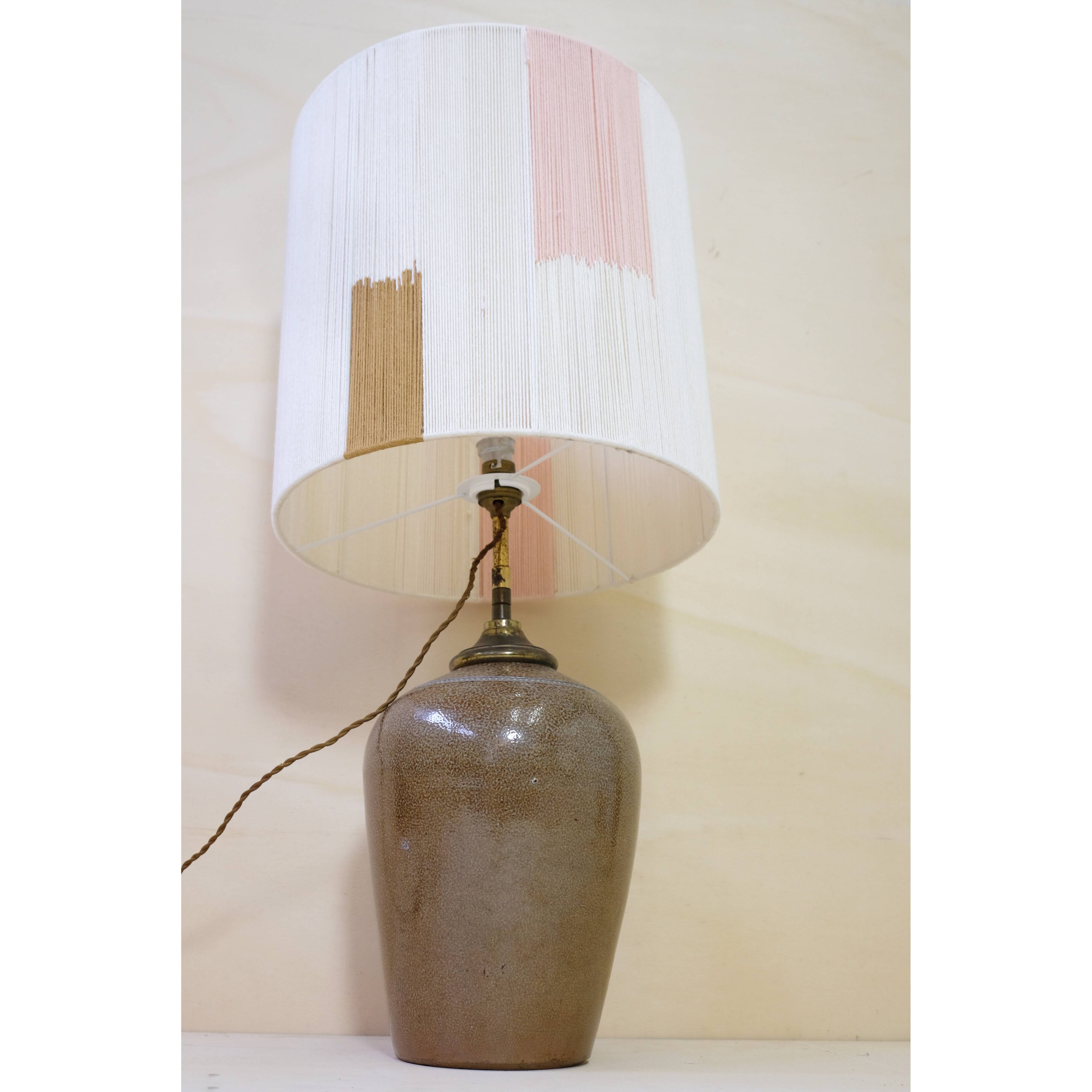 Sandstone lamp base and cotton thread lampshade, 1970s.
