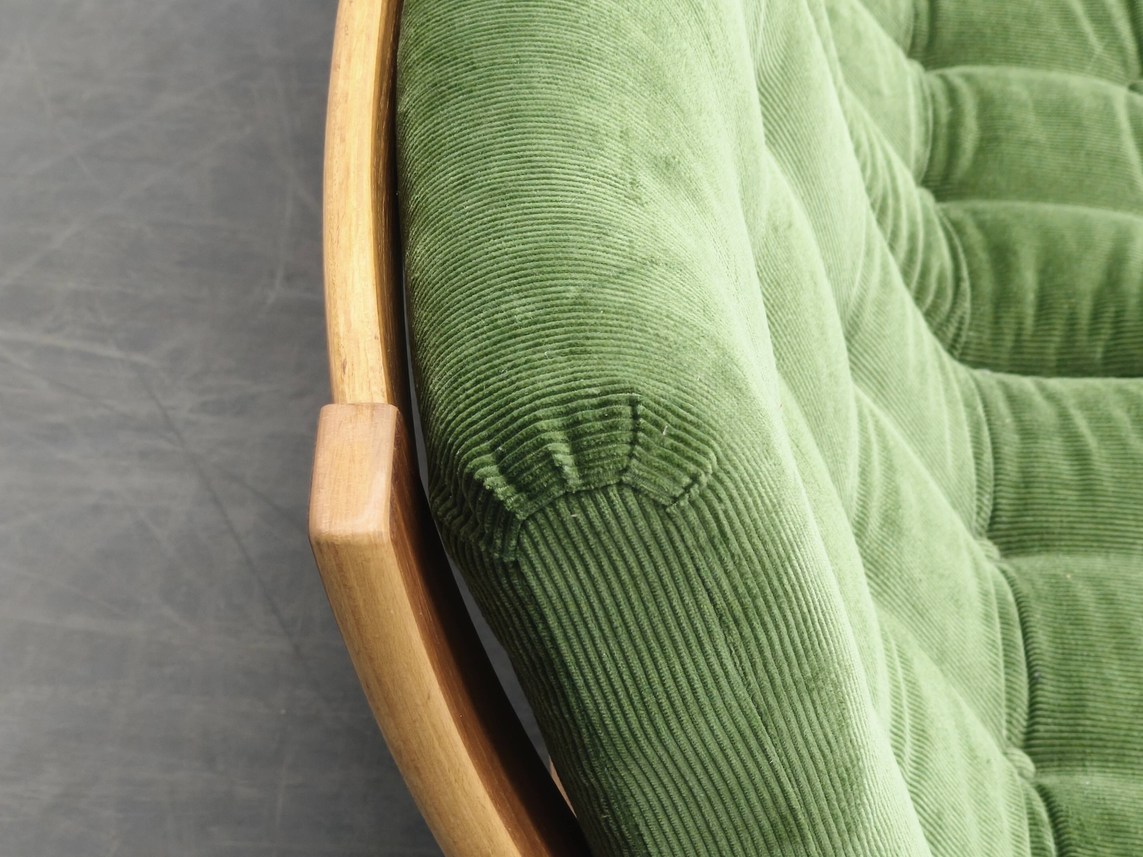 Danish Freestanding Teak Sofa in Green Corduroy, 1970s