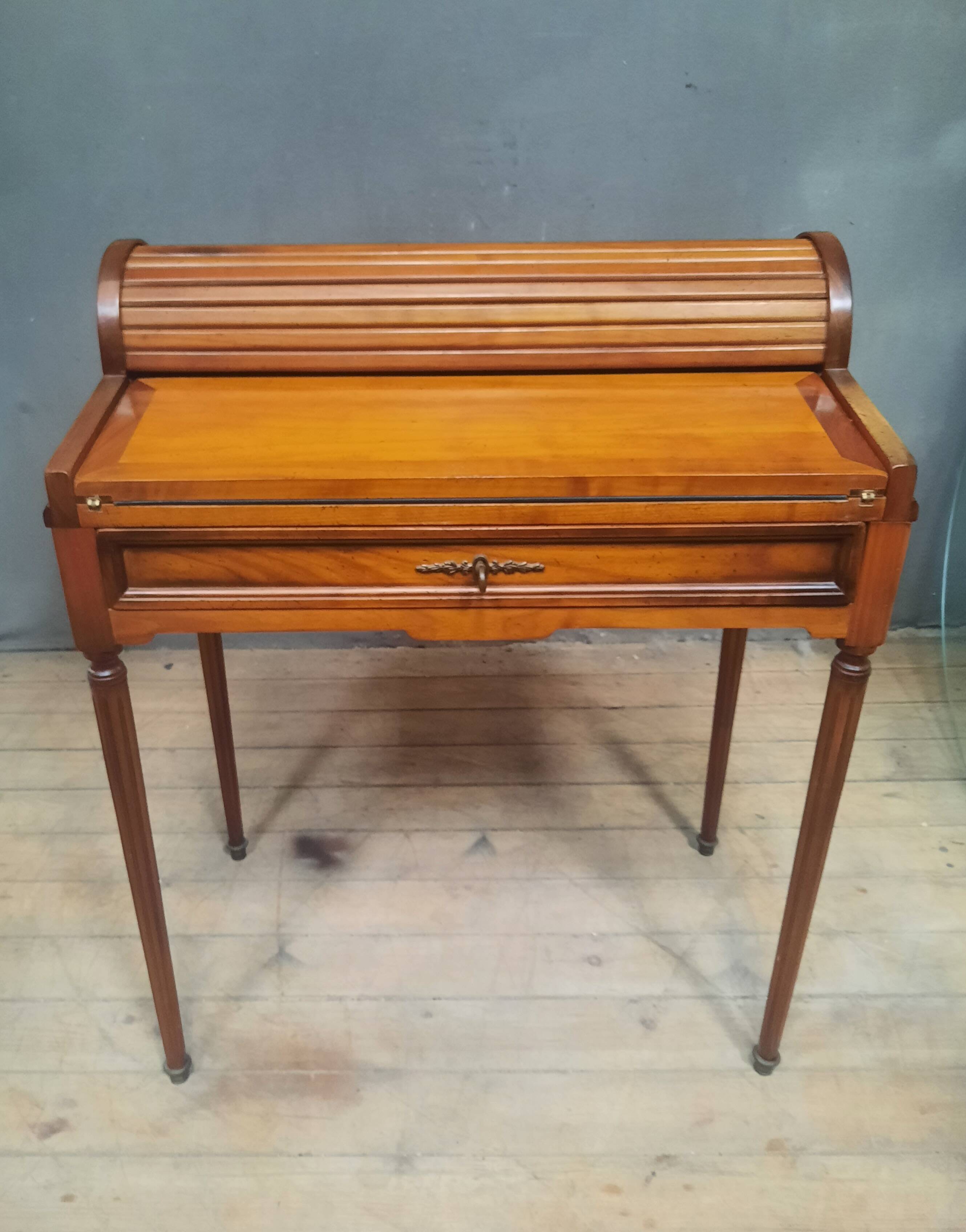Louis XVI style cylinder desk in cherry wood