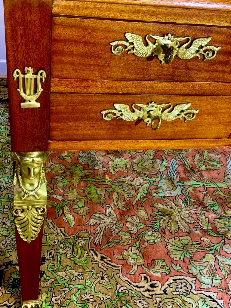 Empire style desk return from egypt double sided in mahogany and gilded bronzes year 1900